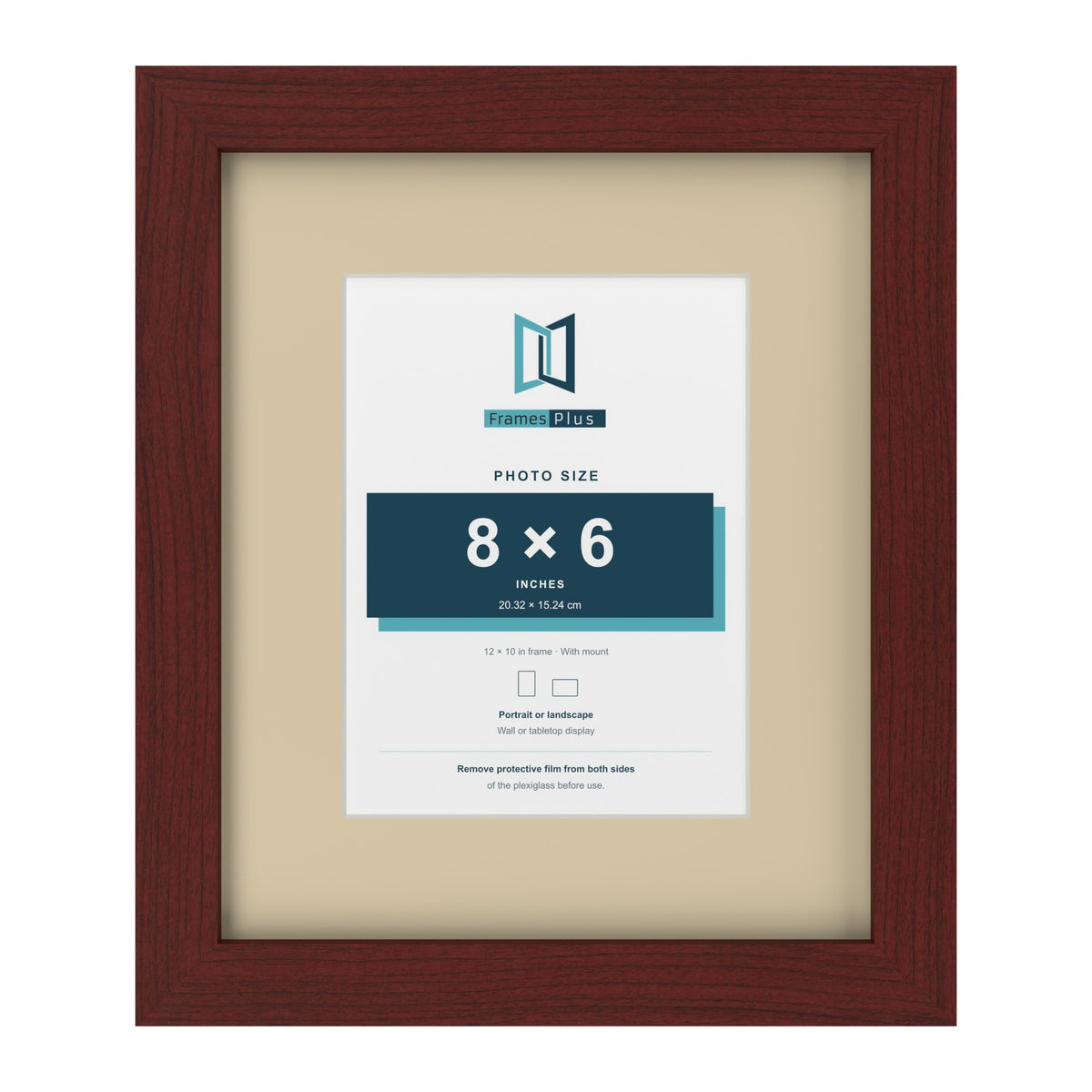 Mahogany 12 x 10 inch picture frame with an ivory mount for an 8 x 6 inch photo