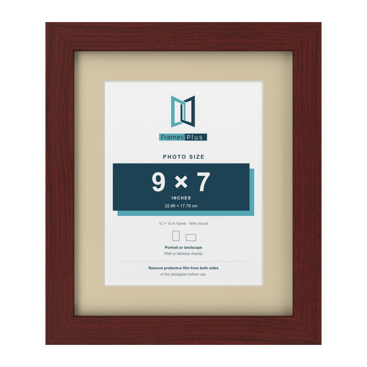 Mahogany 12 x 10 inch picture frame with an ivory mount for a 9 x 7 inch photo