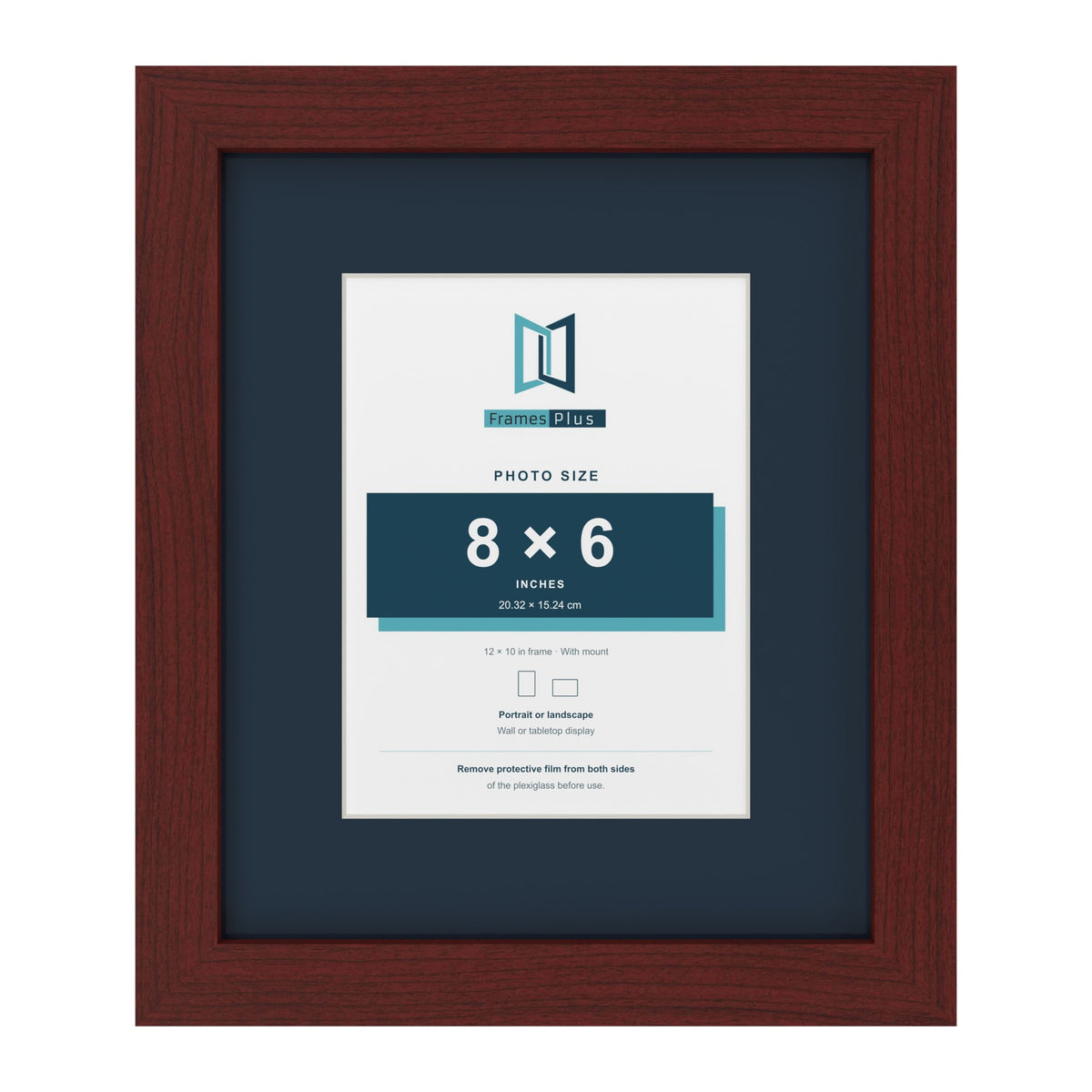 Mahogany 12 x 10 inch picture frame with a Pacific Blue mount for an 8 x 6 inch photo