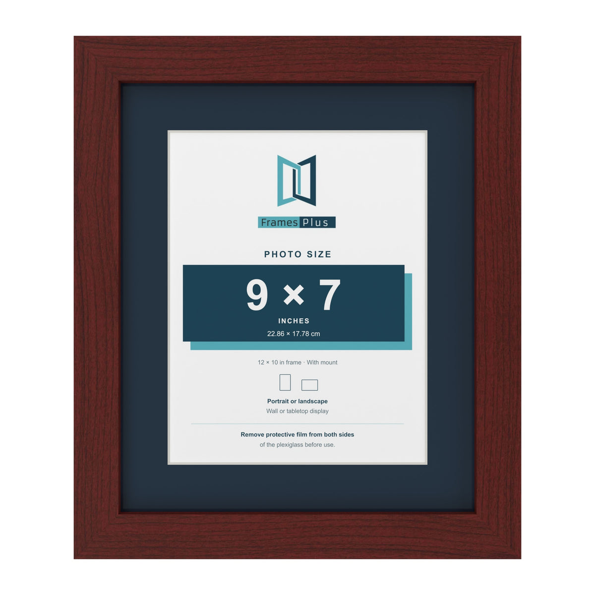 Mahogany 12 x 10 inch picture frame with a Pacific Blue mount for a 9 x 7 inch photo