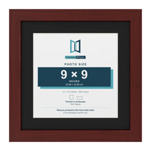 Mahogany 12 x 12 inch picture frame with a black mount for a 9 x 9 inch photo