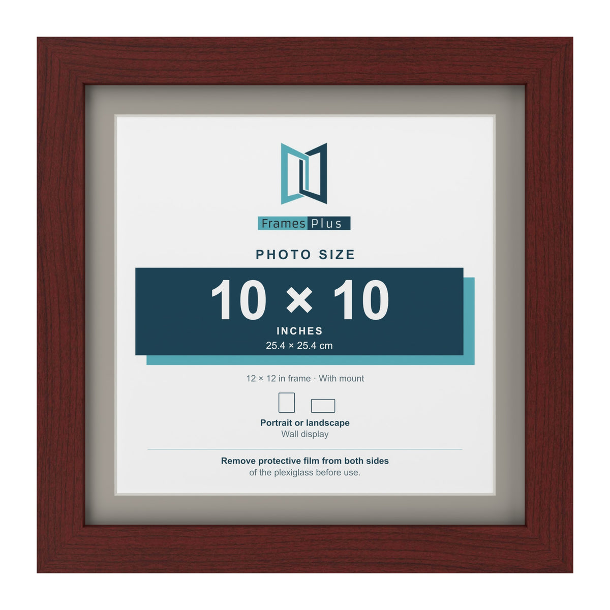 Mahogany 12 x 12 inch picture frame with a Dawn Grey mount for a 10 x 10 inch photo
