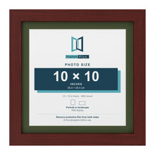 Mahogany 12 x 12 inch picture frame with a green mount for a 10 x 10 inch photo