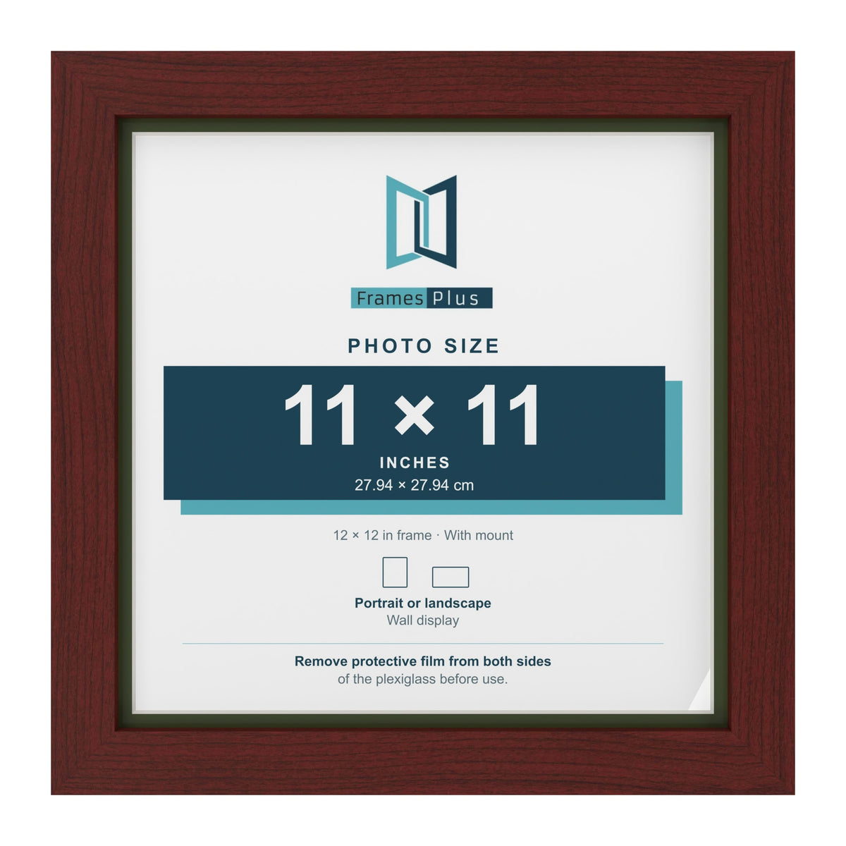 Mahogany 12 x 12 inch picture frame with a green mount for an 11 x 11 inch photo