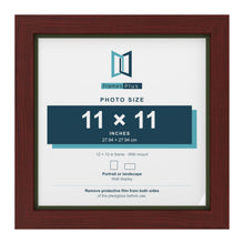 Mahogany 12 x 12 inch picture frame with a green mount for an 11 x 11 inch photo