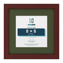 Mahogany 12 x 12 inch picture frame with a green mount for an 8 x 8 inch photo
