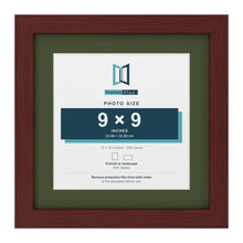 Mahogany 12 x 12 inch picture frame with a green mount for a 9 x 9 inch photo