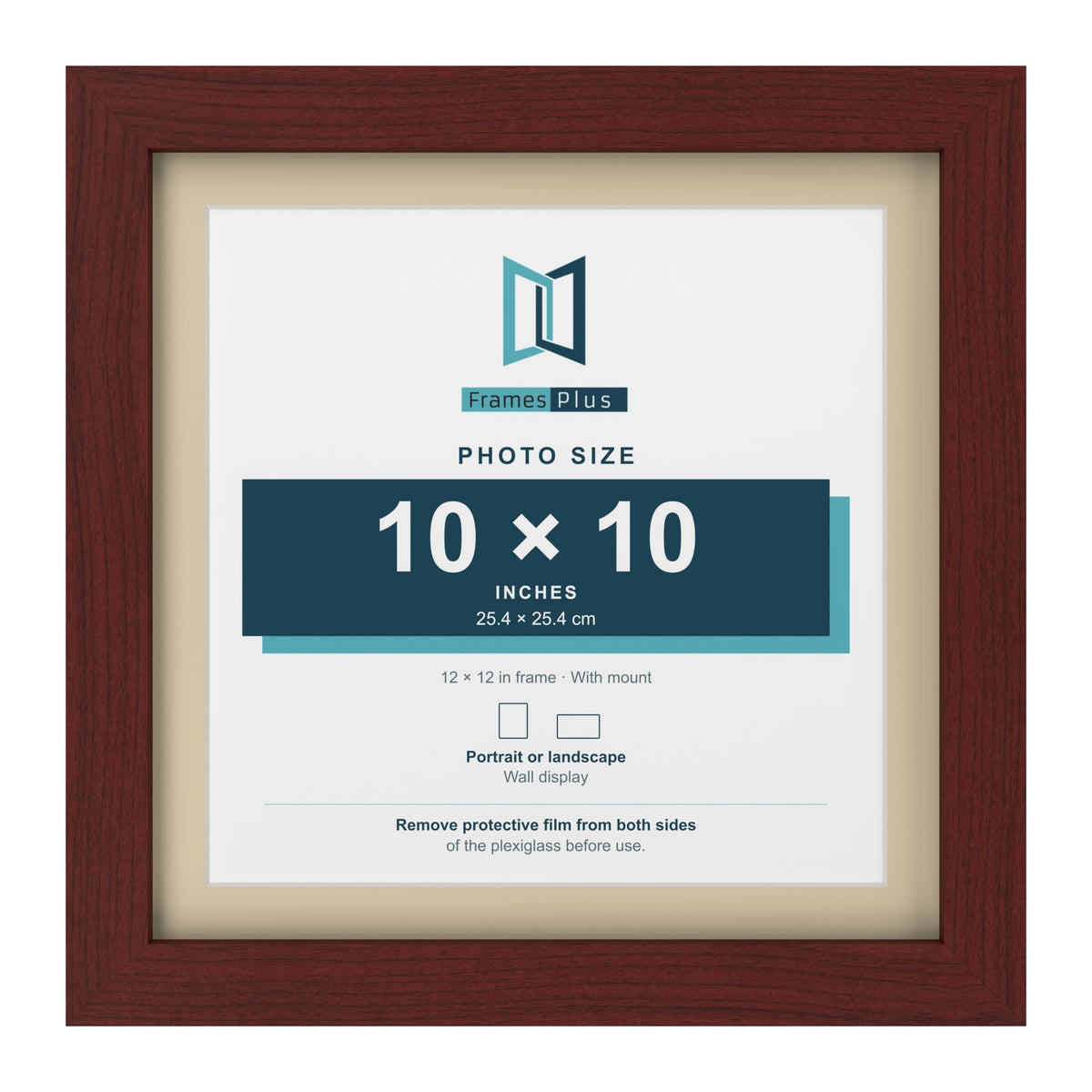 Mahogany 12 x 12 inch picture frame with an ivory mount for a 10 x 10 inch photo