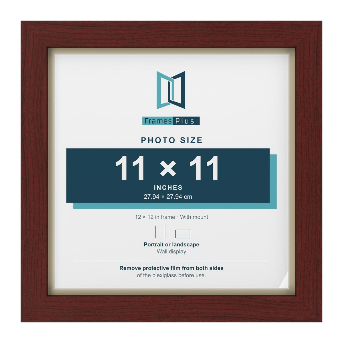 Mahogany 12 x 12 inch picture frame with an ivory mount for an 11 x 11 inch photo