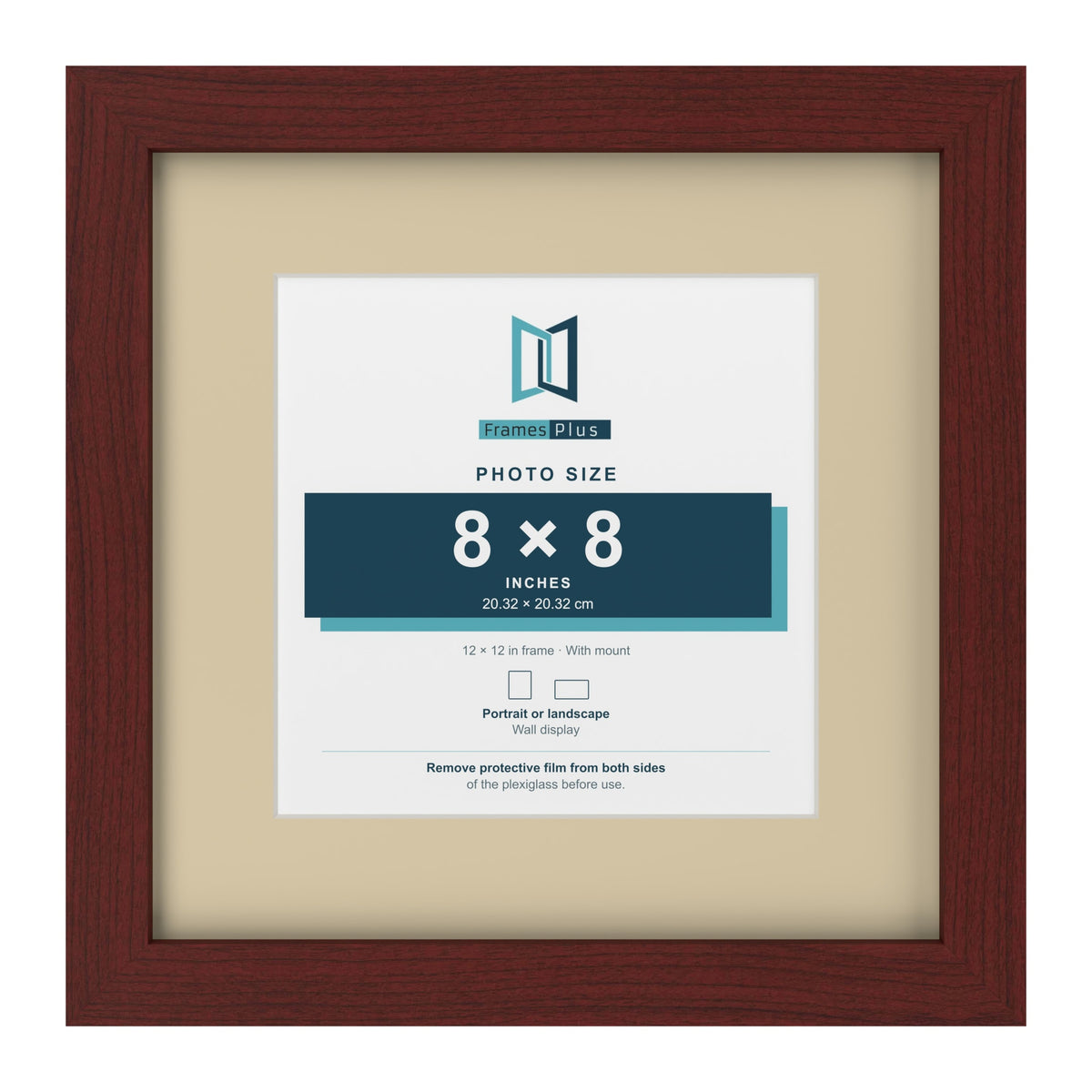 Mahogany 12 x 12 inch picture frame with an ivory mount for an 8 x 8 inch photo