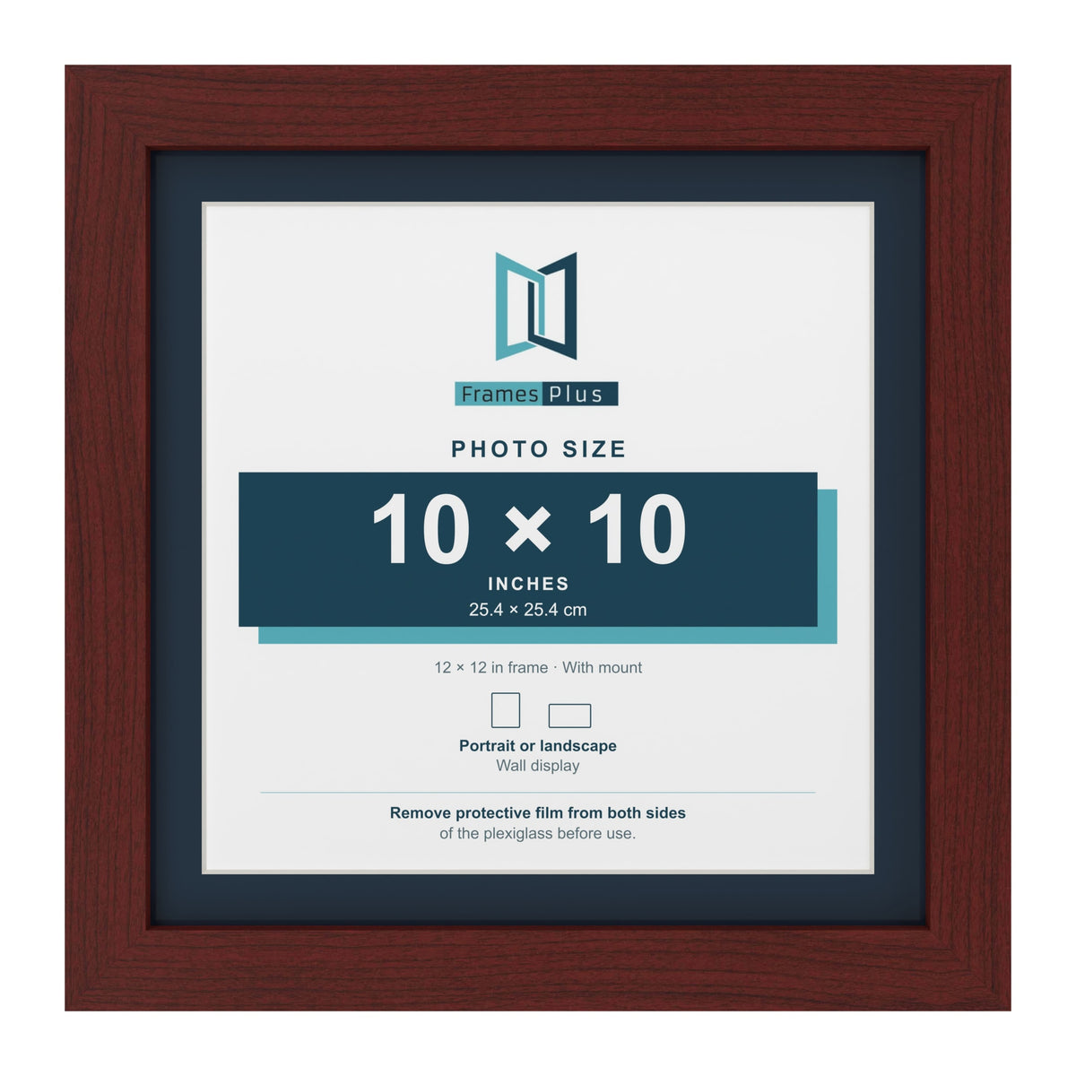 Mahogany 12 x 12 inch picture frame with a Pacific Blue mount for a 10 x 10 inch photo