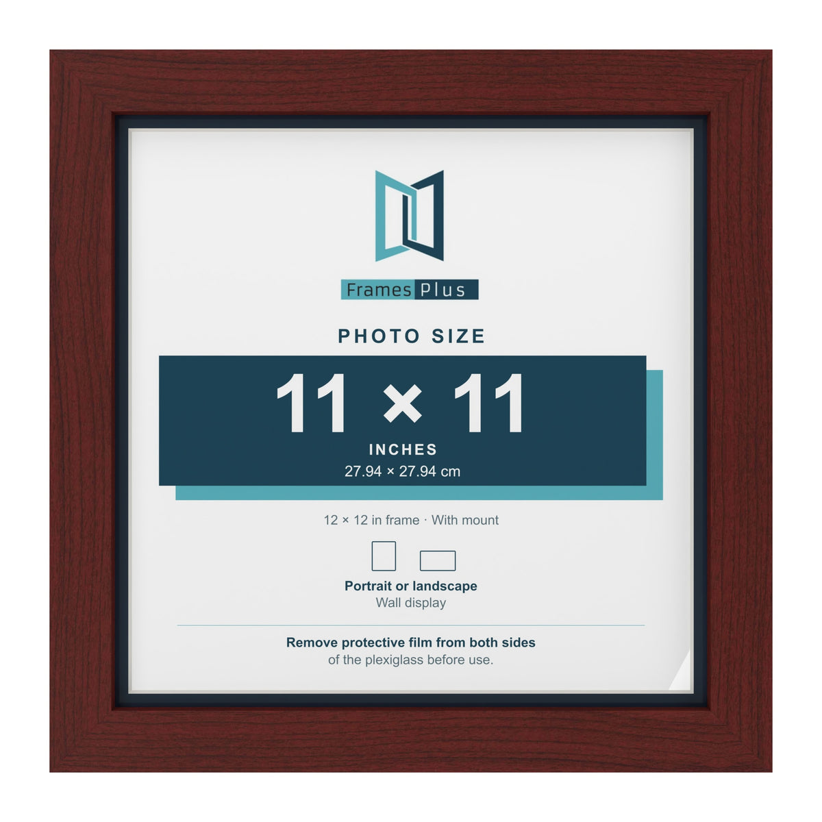 Mahogany 12 x 12 inch picture frame with a Pacific Blue mount for an 11 x 11 inch photo