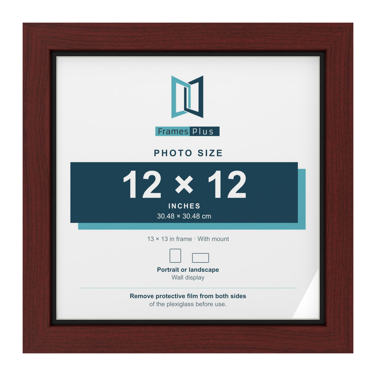 Mahogany 13 x 13 inch picture frame with a black mount for a 12 x 12 inch photo
