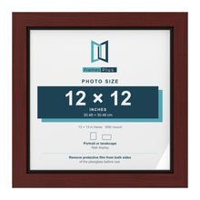 Mahogany 13 x 13 inch picture frame with a black mount for a 12 x 12 inch photo