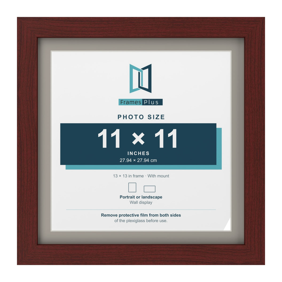 Mahogany 13 x 13 inch picture frame with a Dawn Grey mount for an 11 x 11 inch photo
