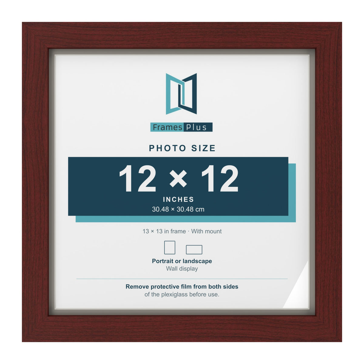 Mahogany 13 x 13 inch picture frame with a Dawn Grey mount for a 12 x 12 inch photo