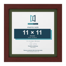 Mahogany 13 x 13 inch picture frame with a green mount for an 11 x 11 inch photo