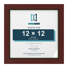 Mahogany 13 x 13 inch picture frame with a green mount for a 12 x 12 inch photo