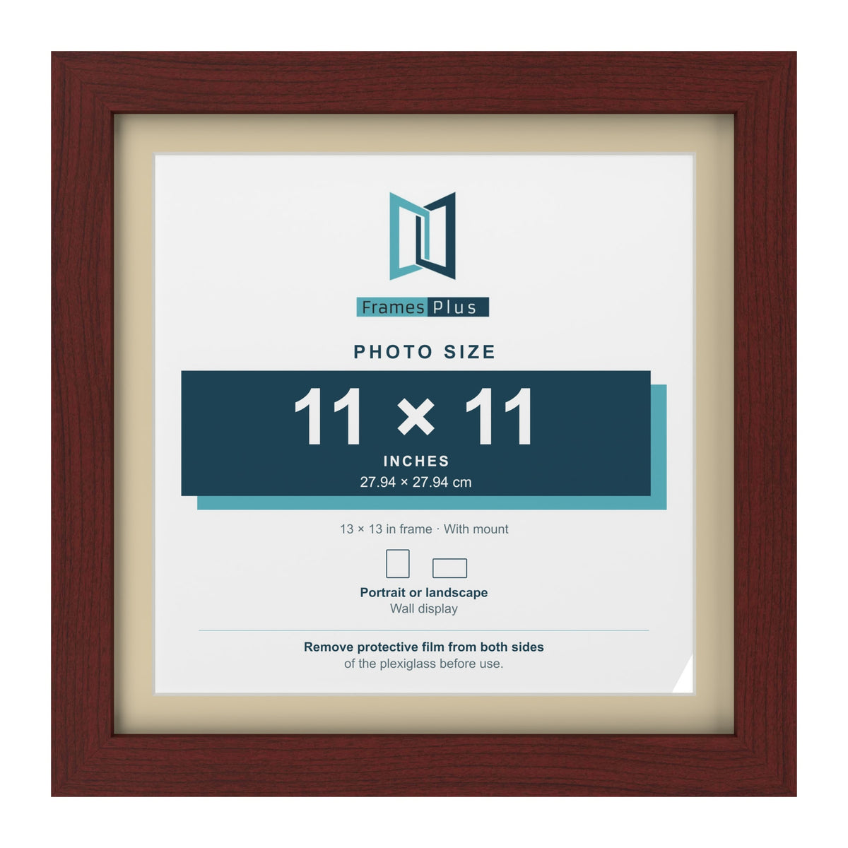 Mahogany 13 x 13 inch picture frame with an ivory mount for an 11 x 11 inch photo