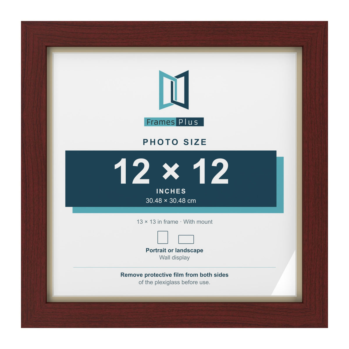 Mahogany 13 x 13 inch picture frame with an ivory mount for a 12 x 12 inch photo