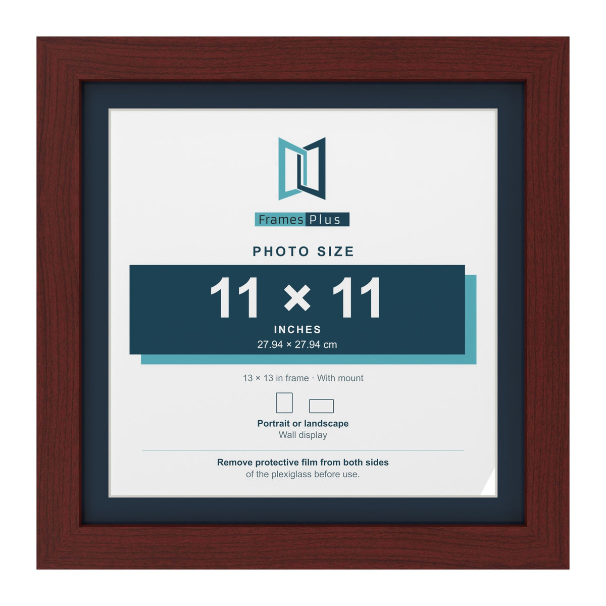 Mahogany 13 x 13 inch picture frame with a Pacific Blue mount for an 11 x 11 inch photo