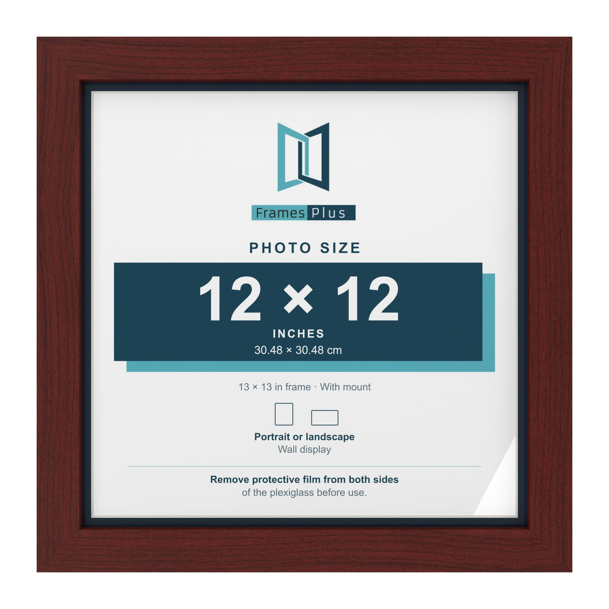 Mahogany 13 x 13 inch picture frame with a Pacific Blue mount for a 12 x 12 inch photo