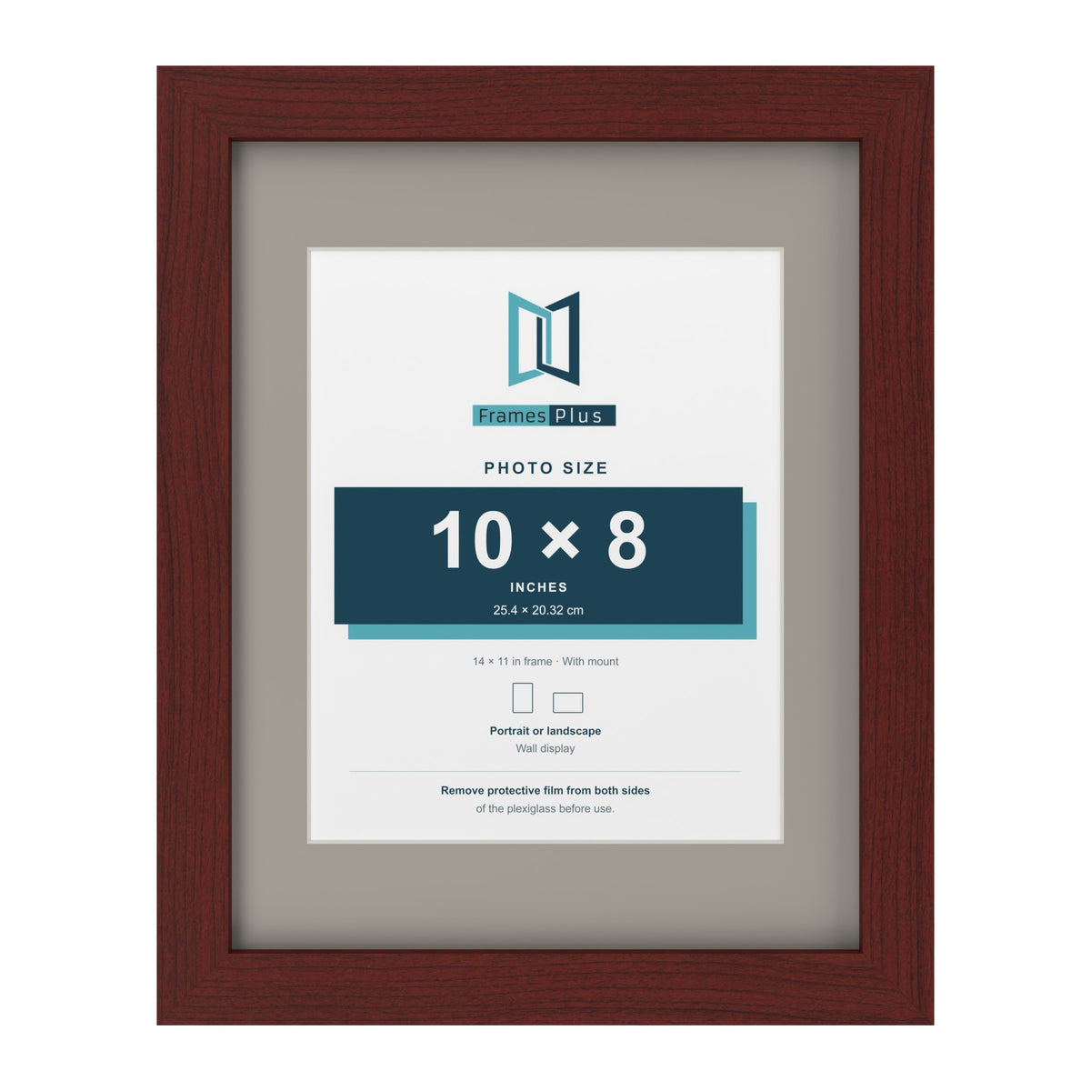 Mahogany 14 x 11 inch picture frame with a Dawn Grey mount for a 10 x 8 inch photo