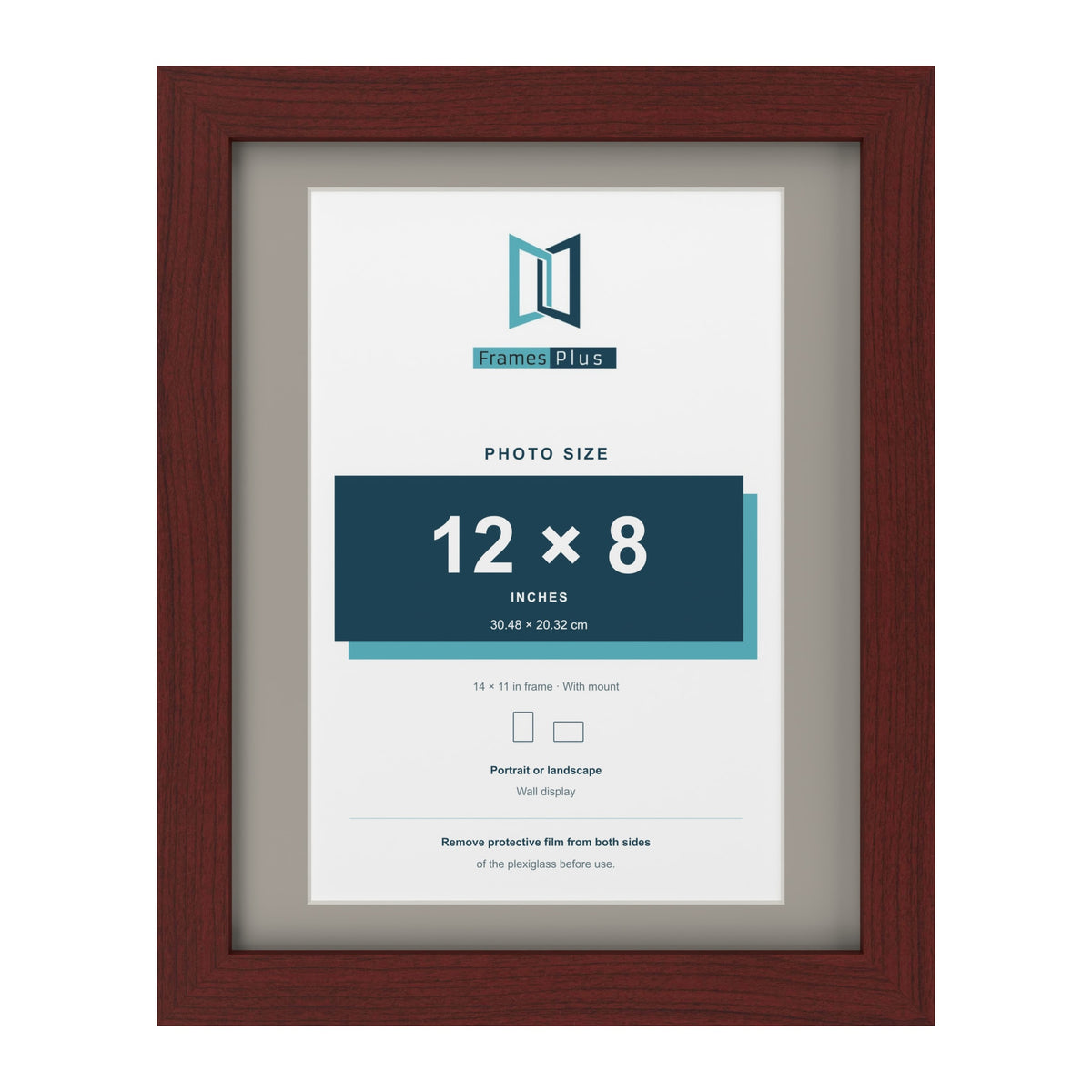 Mahogany 14 x 11 inch picture frame with a Dawn Grey mount for a 12 x 8 inch photo