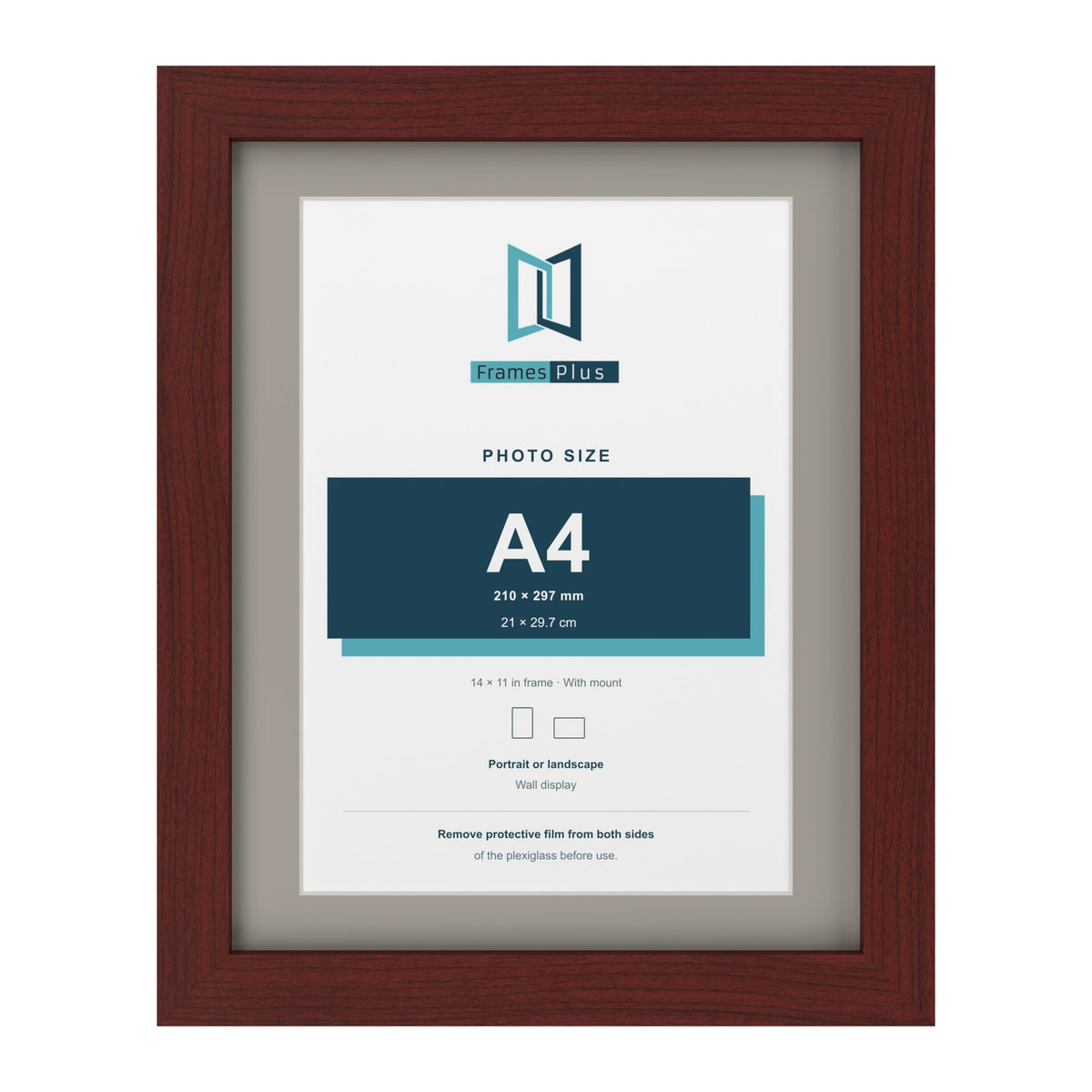 Mahogany 14 x 11 inch picture frame with a Dawn Grey mount for an A4 photo