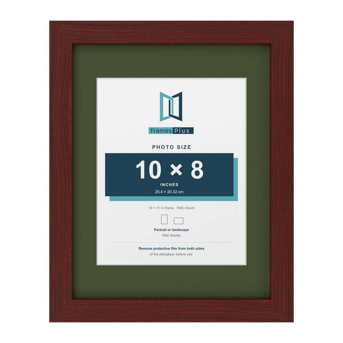 Mahogany 14 x 11 inch picture frame with a green mount for a 10 x 8 inch photo
