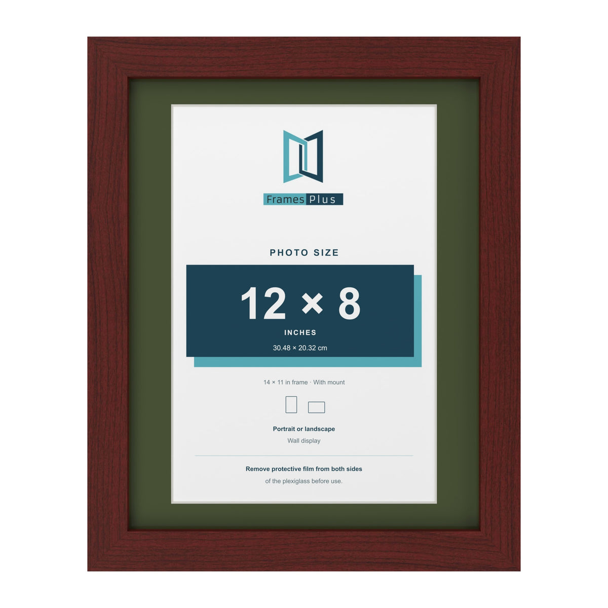 Mahogany 14 x 11 inch picture frame with a green mount for a 12 x 8 inch photo