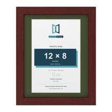 Mahogany 14 x 11 inch picture frame with a green mount for a 12 x 8 inch photo