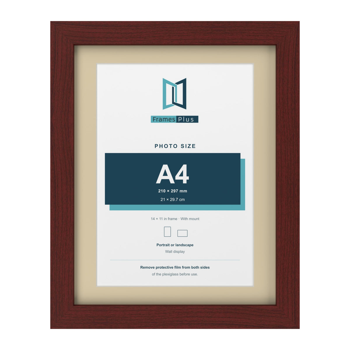 Mahogany 14 x 11 inch picture frame with an ivory mount for an A4 photo
