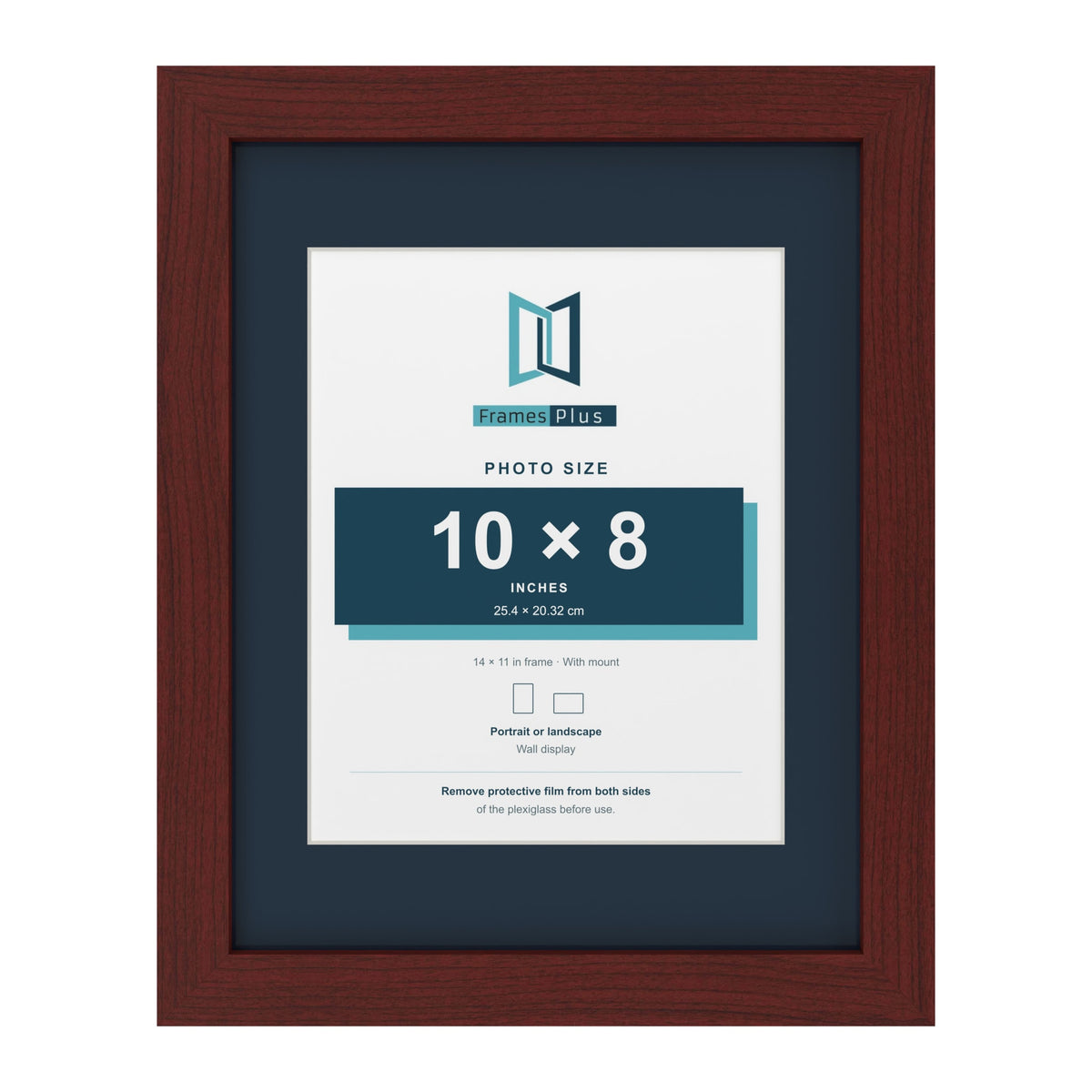 Mahogany 14 x 11 inch picture frame with a Pacific Blue mount for a 10 x 8 inch photo