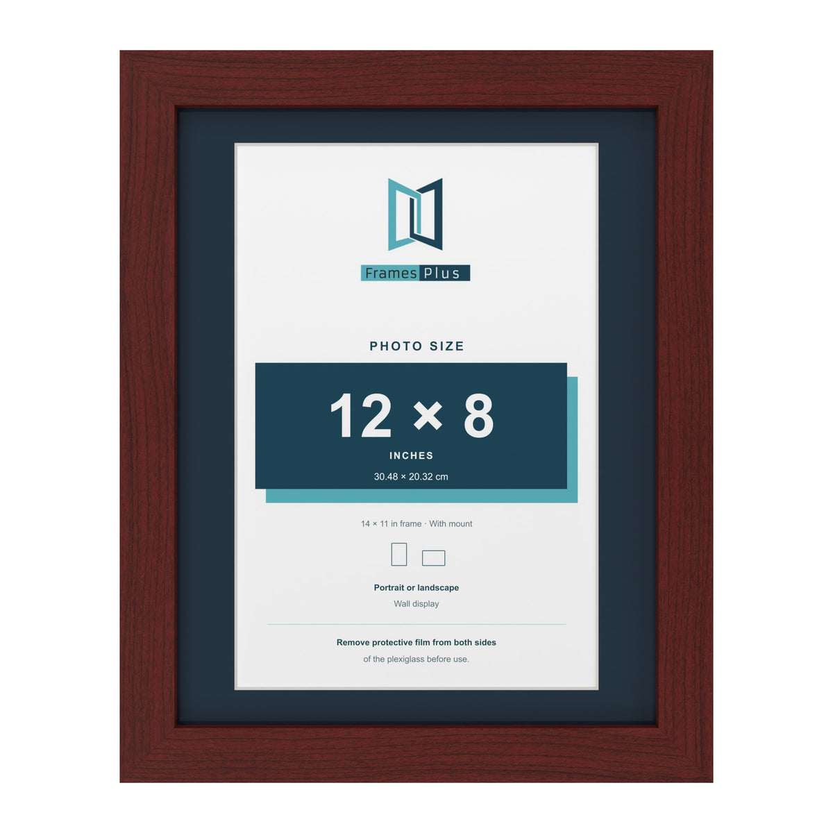 Mahogany 14 x 11 inch picture frame with a Pacific Blue mount for a 12 x 8 inch photo