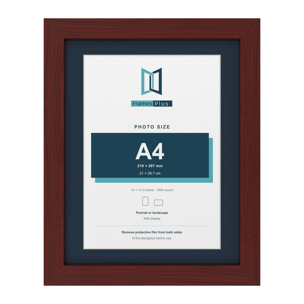 Mahogany 14 x 11 inch picture frame with a Pacific Blue mount for an A4 photo
