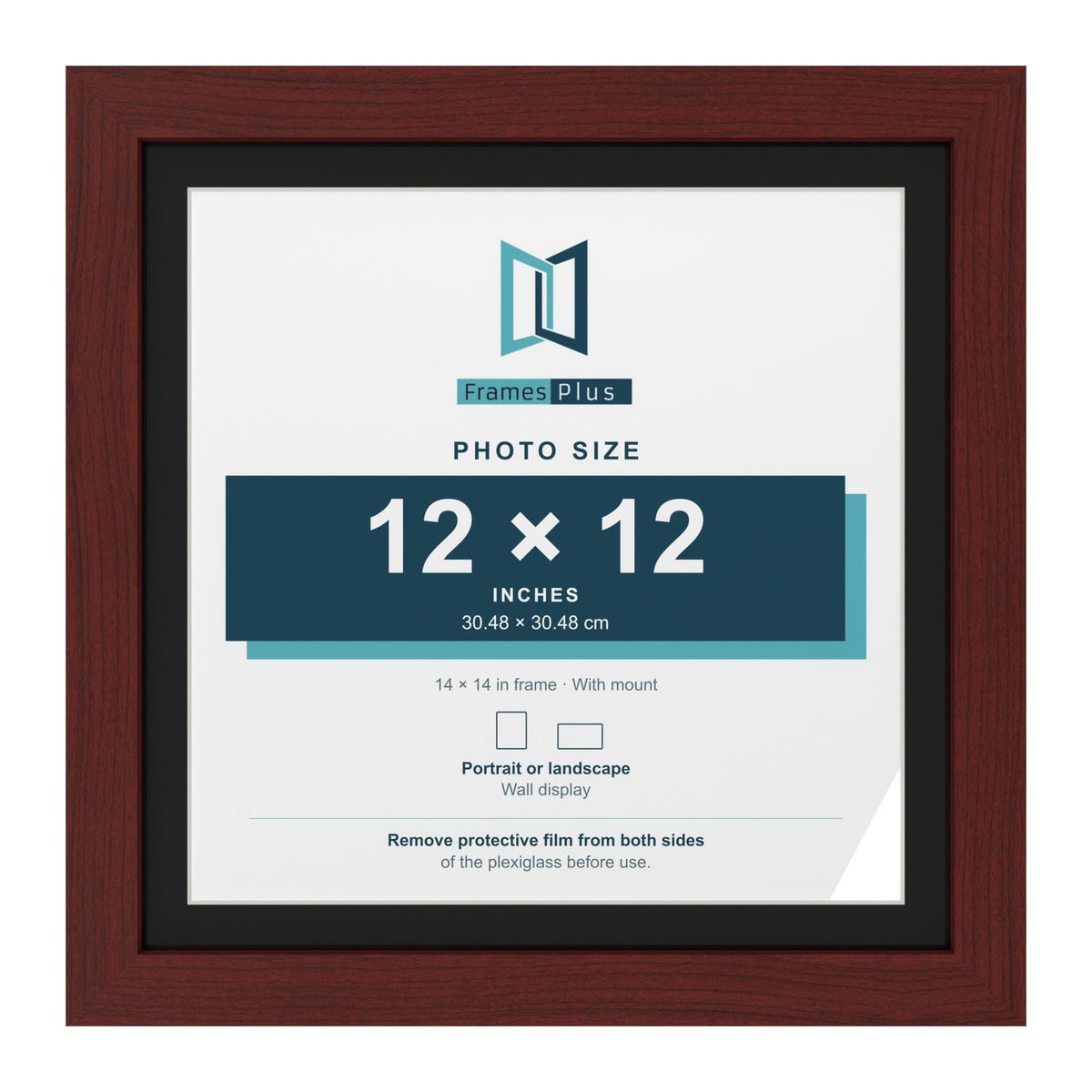 Mahogany 14 x 14 inch picture frame with a black mount for a 12 x 12 inch photo
