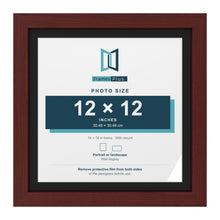 Mahogany 14 x 14 inch picture frame with a black mount for a 12 x 12 inch photo