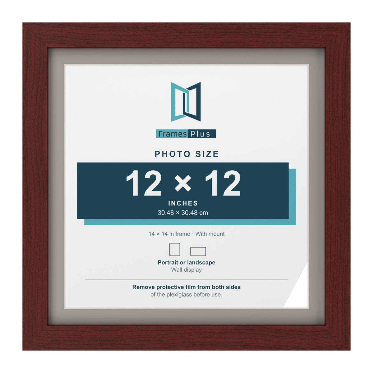 Mahogany 14 x 14 inch picture frame with a Dawn Grey mount for a 12 x 12 inch photo