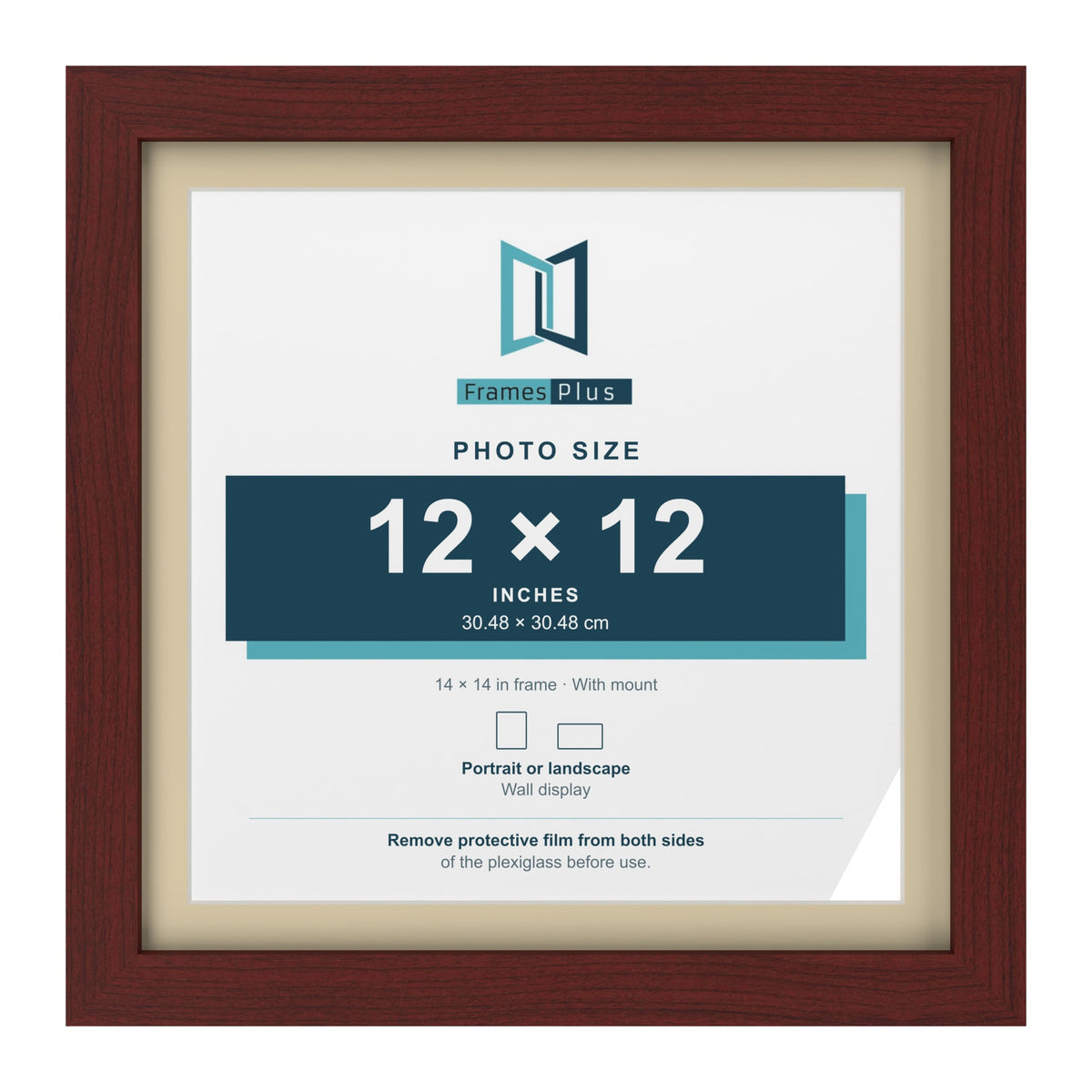 Mahogany 14 x 14 inch picture frame with an ivory mount for a 12 x 12 inch photo