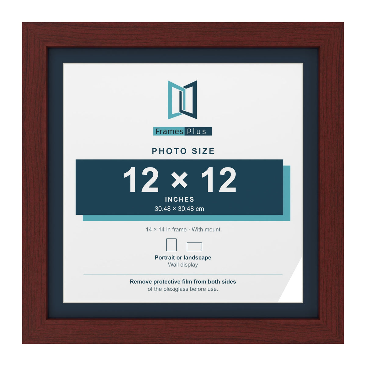 Mahogany 14 x 14 inch picture frame with a Pacific Blue mount for a 12 x 12 inch photo