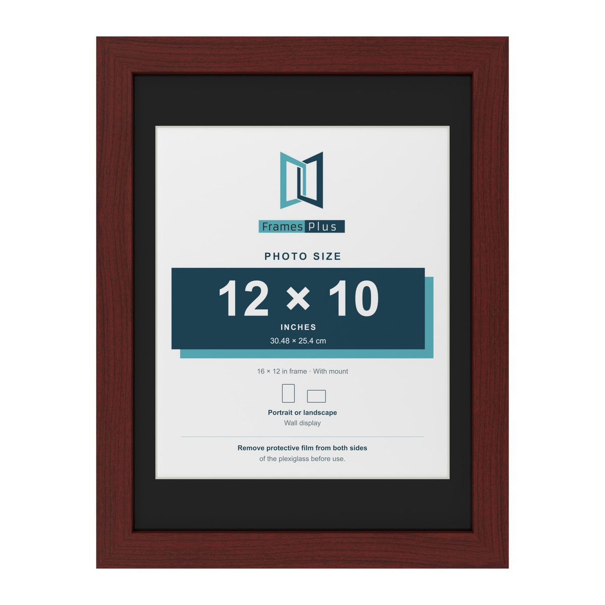 Mahogany 16 x 12 inch picture frame with a black mount for a 12 x 10 inch photo