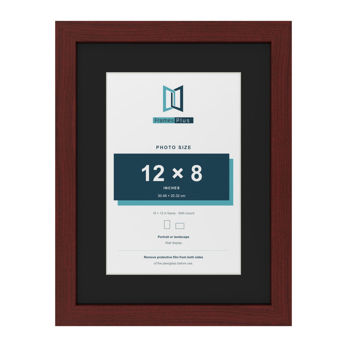 Mahogany 16 x 12 inch picture frame with a black mount for a 12 x 8 inch photo