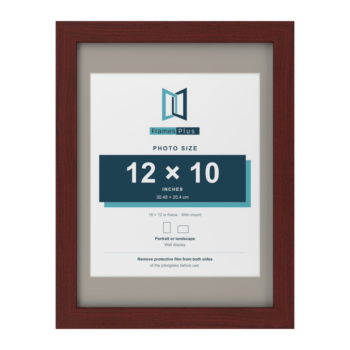 Mahogany 16 x 12 inch picture frame with a Dawn Grey mount for a 12 x 10 inch photo