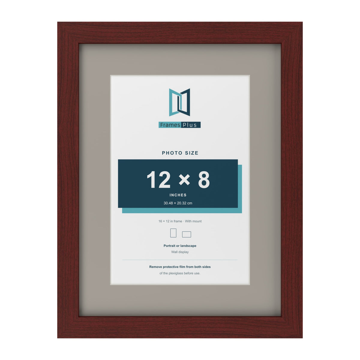 Mahogany 16 x 12 inch picture frame with a Dawn Grey mount for a 12 x 8 inch photo