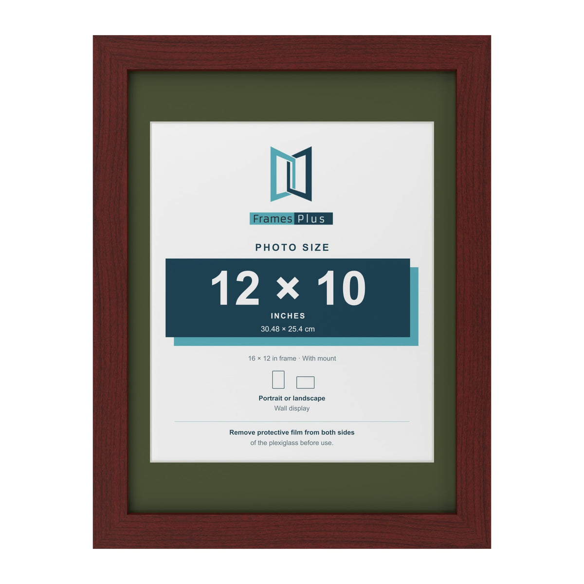 Mahogany 16 x 12 inch picture frame with a green mount for a 12 x 10 inch photo