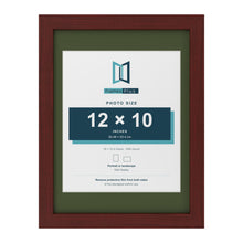 Mahogany 16 x 12 inch picture frame with a green mount for a 12 x 10 inch photo