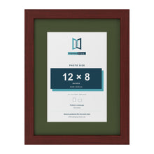 Mahogany 16 x 12 inch picture frame with a green mount for a 12 x 8 inch photo