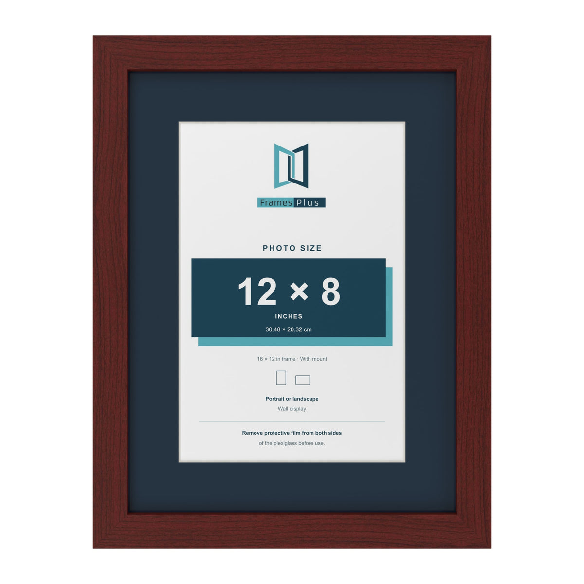 Mahogany 16 x 12 inch picture frame with a Pacific Blue mount for a 12 x 8 inch photo