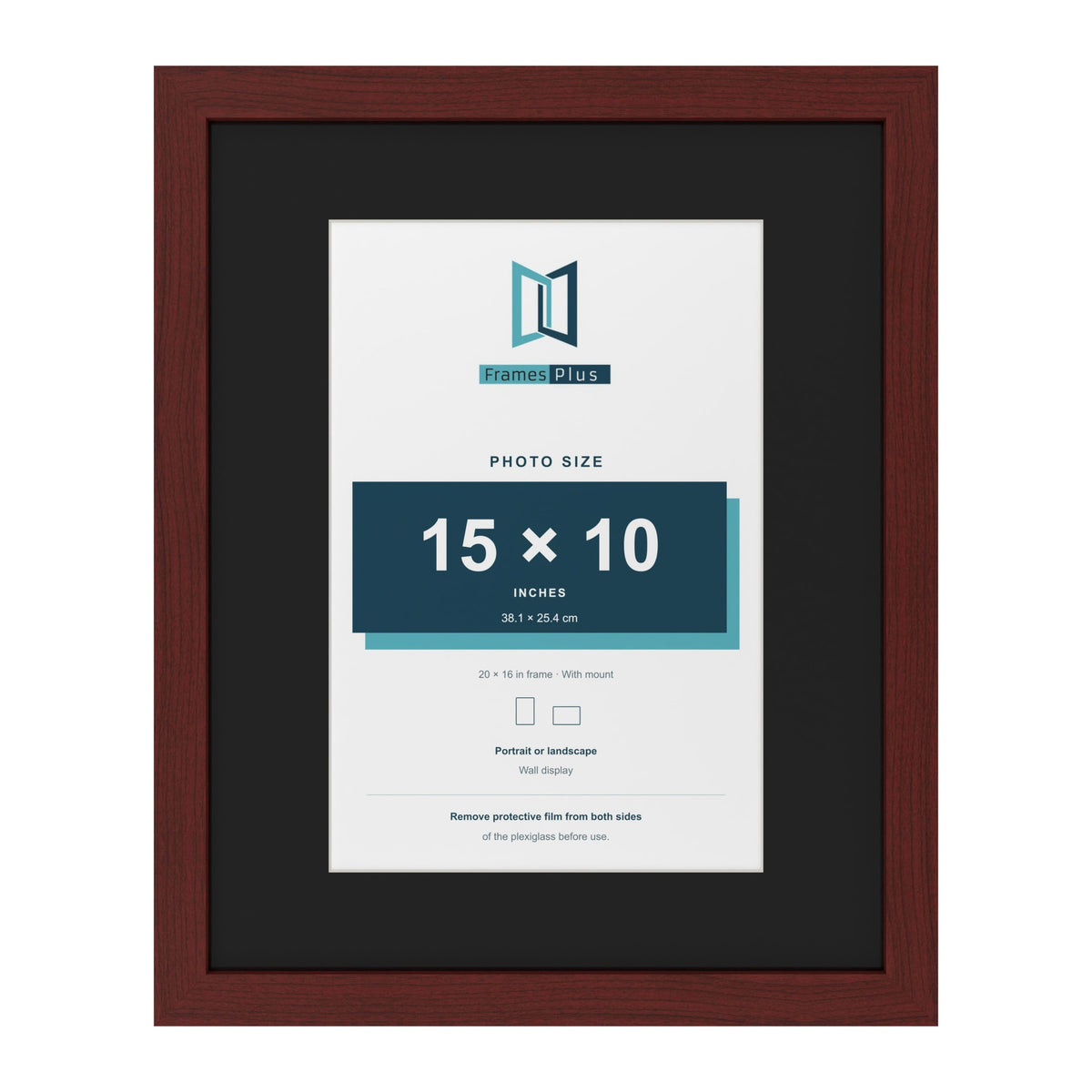 Mahogany 20 x 16 inch picture frame with a black mount for a 15 x 10 inch photo